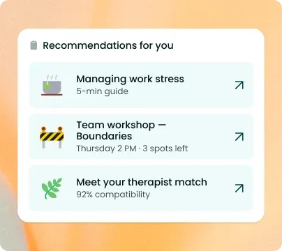 Care recommendations interface showing recommended resources and next actions.